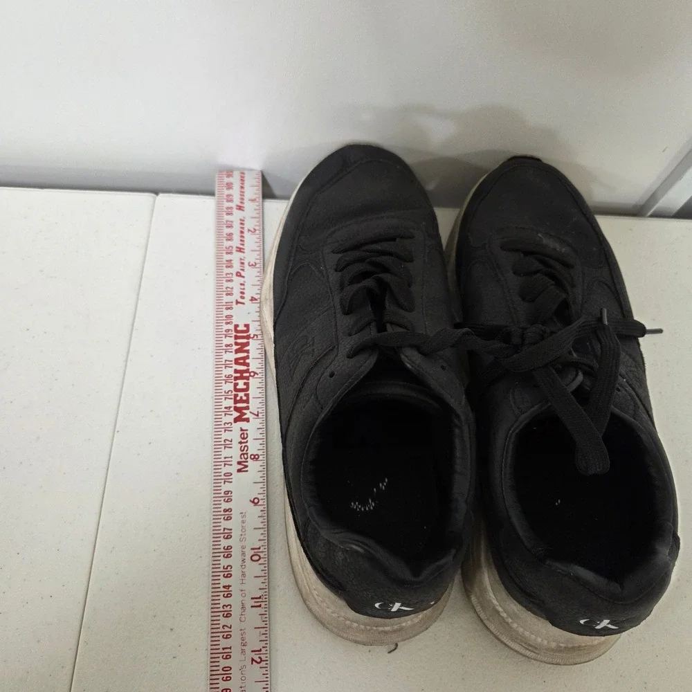 Calvin Klein Jeans Mens Black Faux Leather Fashion Sneakers Lace Up Size 10.5